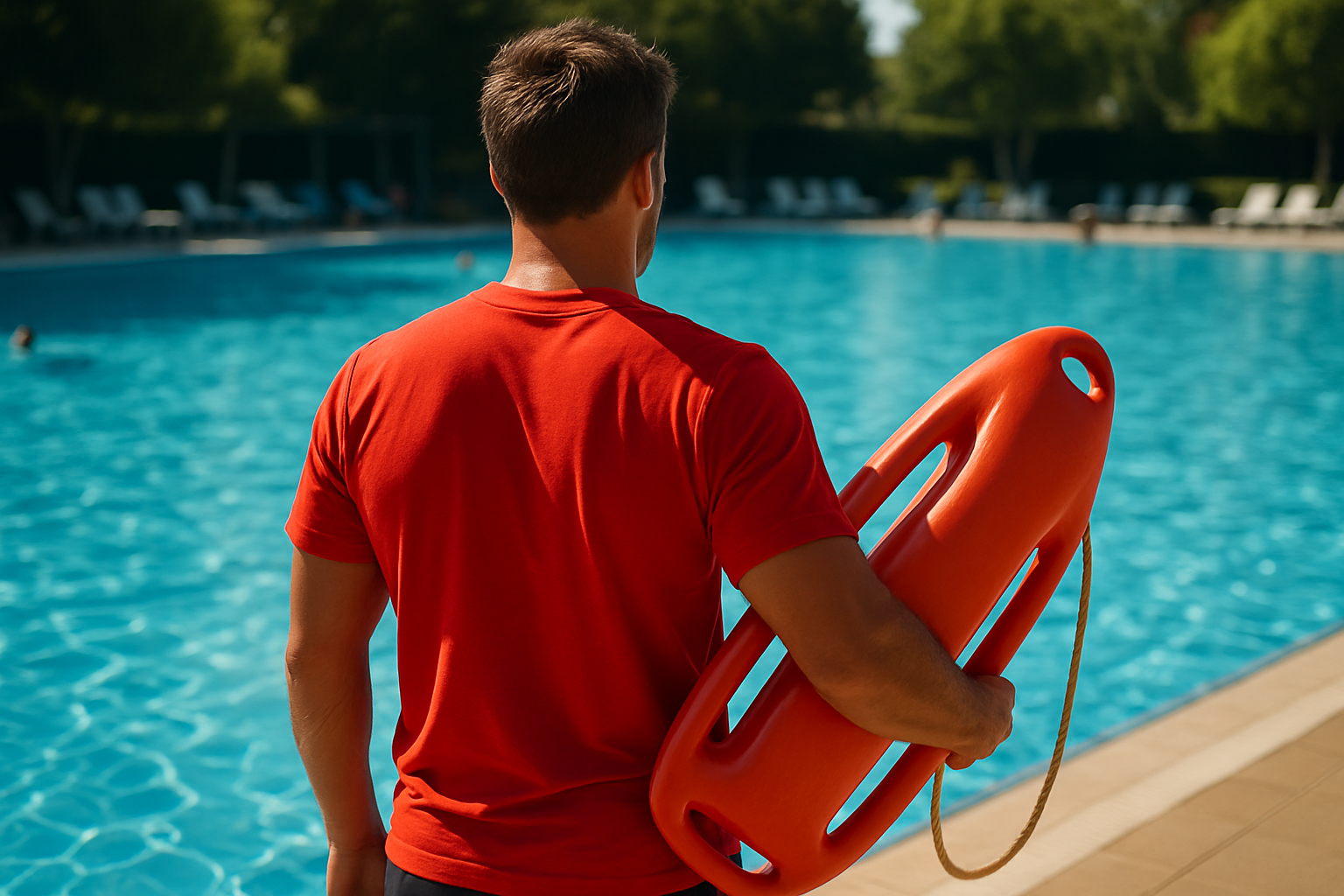 Guardião de piscina em serviço